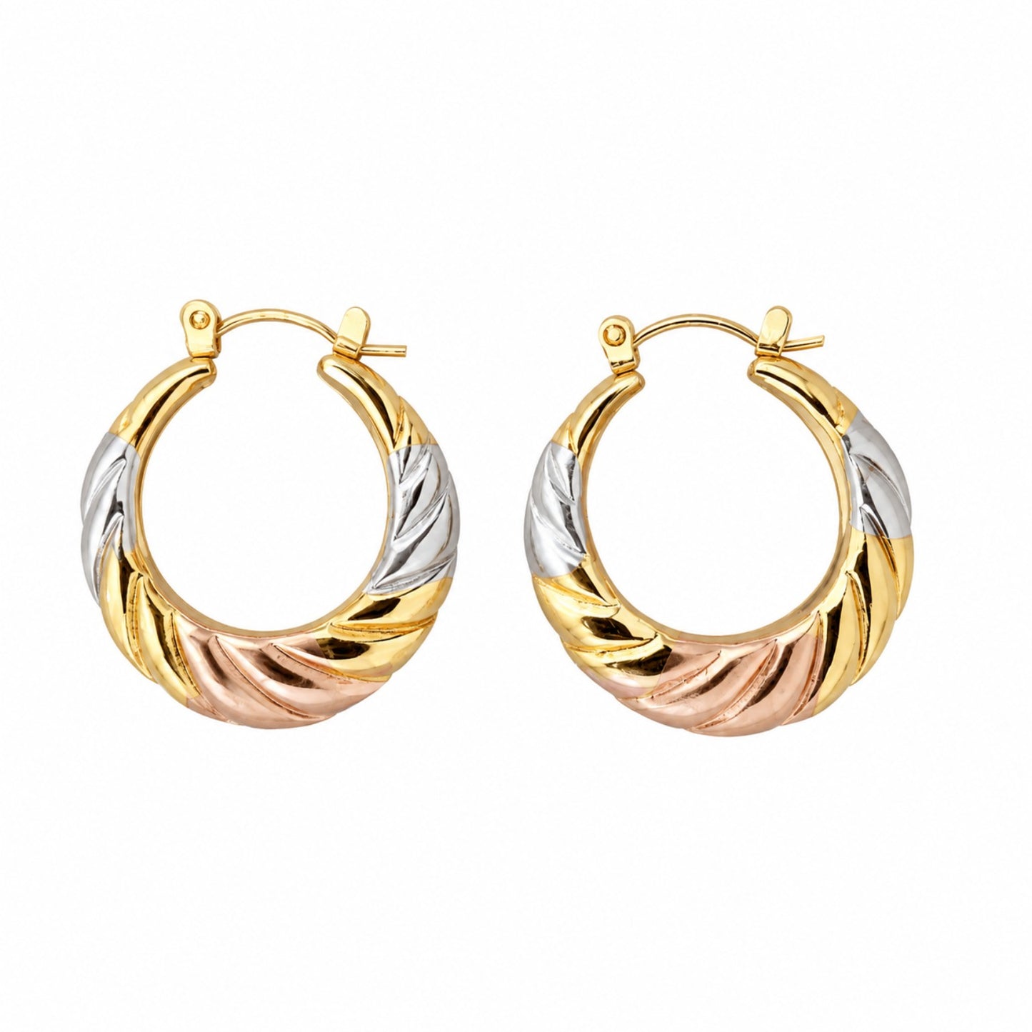 Tri-Tone Textured Hoop Earrings (AK91120_2)