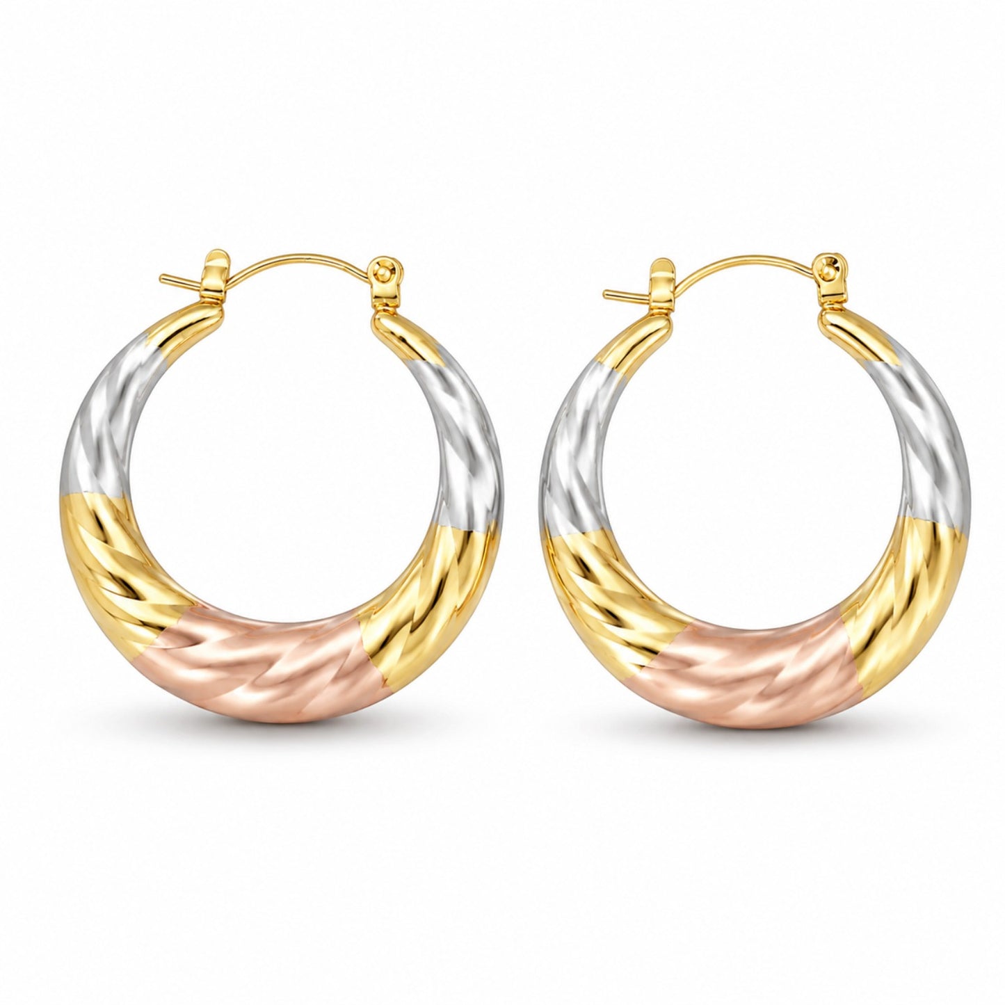 Tri-Tone Chunky Hoop Earrings (AK91120_2)
