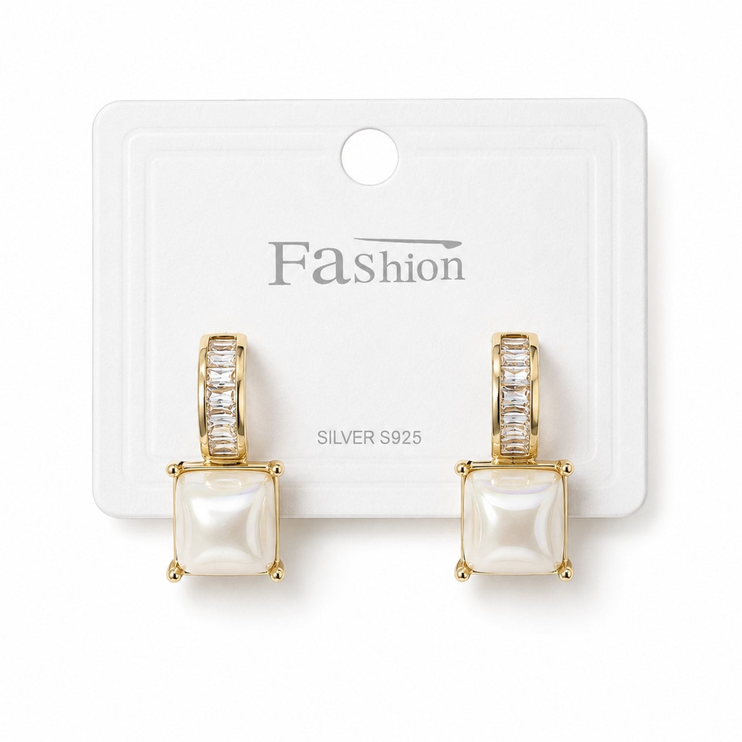 Square Pearl Crystal Drop Earrings (AK91140_2)