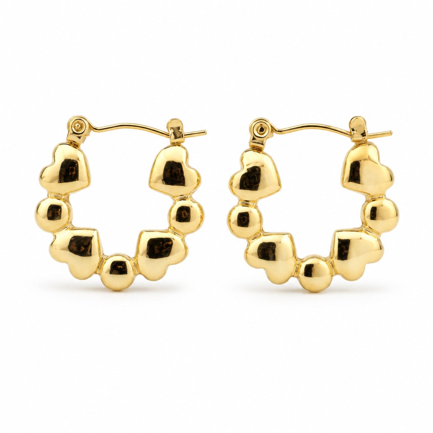 Gold Heart Bead Hoop Earrings (AK91444_2)