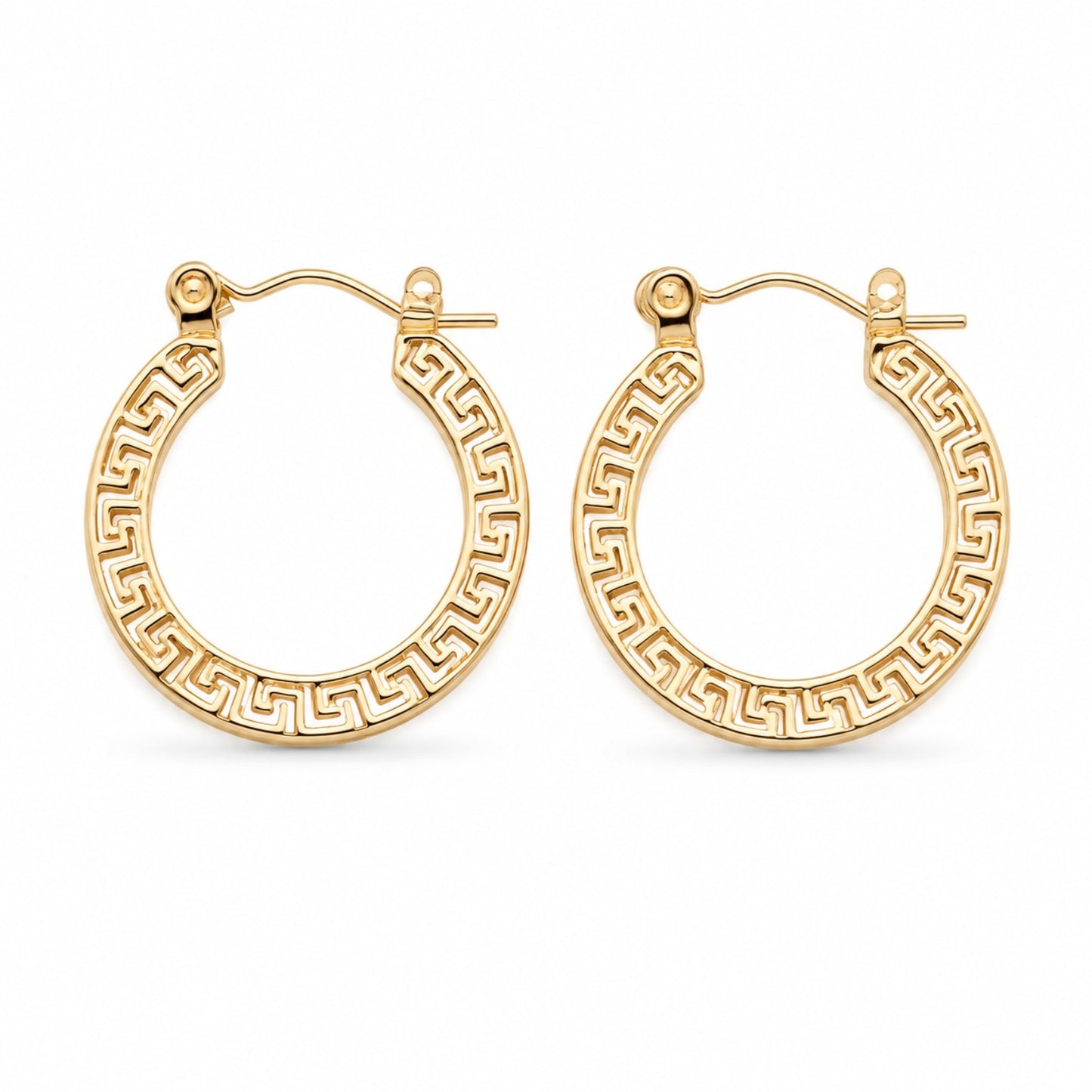 Gold Greek Key Hoop Earrings (AK91444_2)