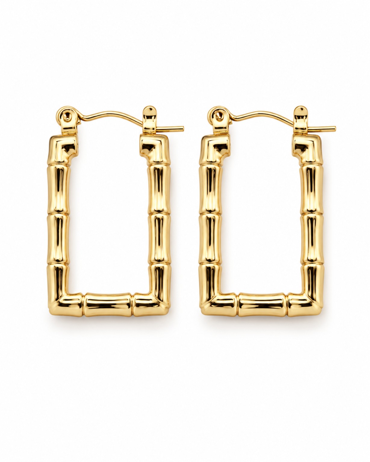 Gold Square Bamboo Hoop Earrings (AK91444_2)