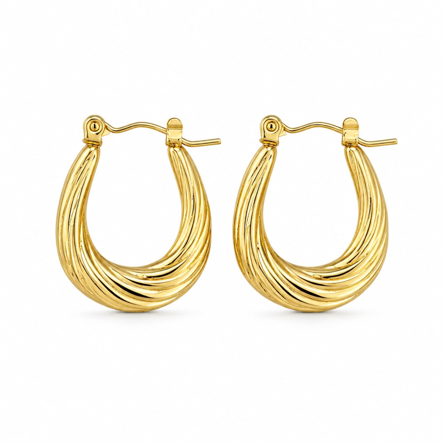 Gold Ribbed Hoop Earrings (AK91444_2)