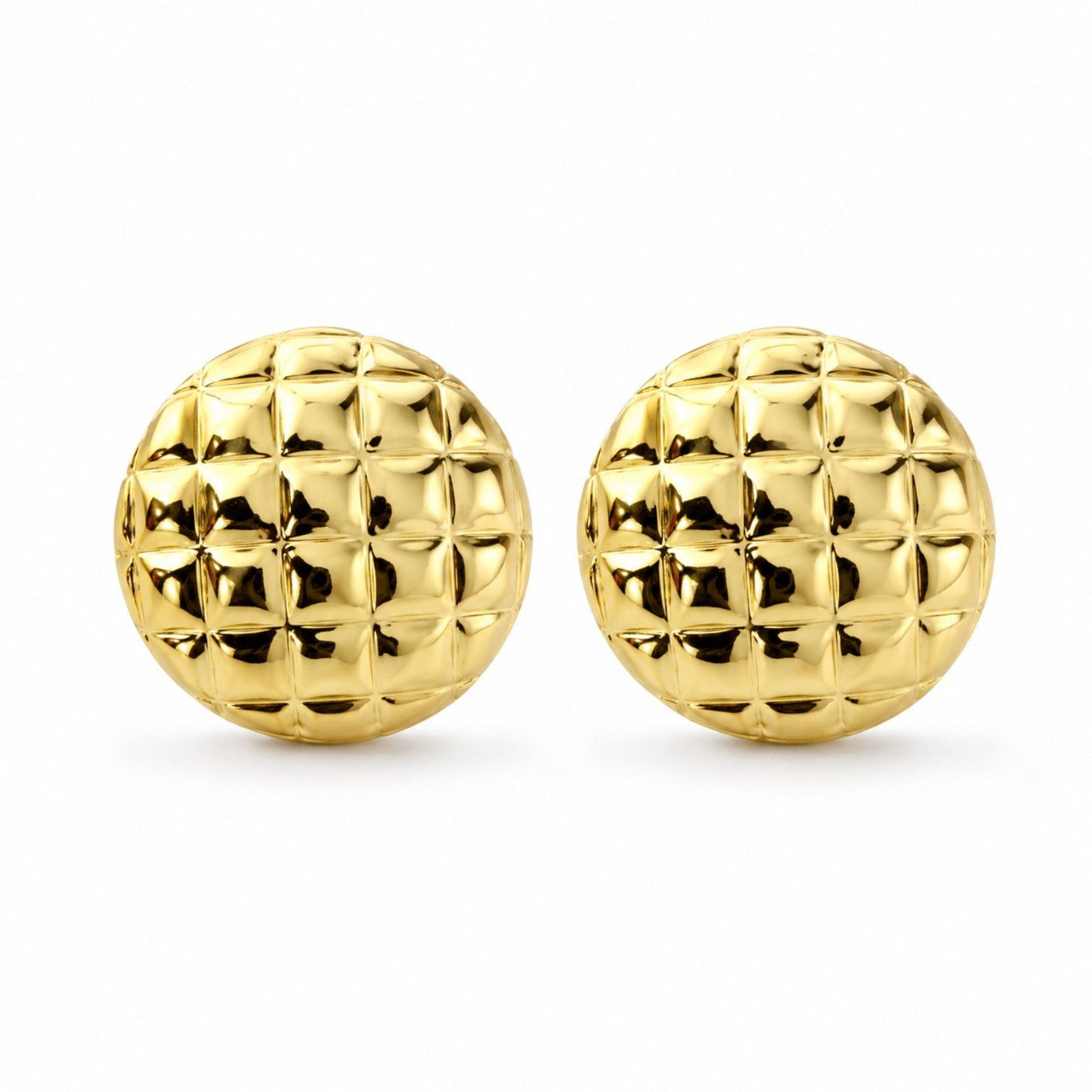 Gold Quilted Round Stud Earrings (AK91480_2)