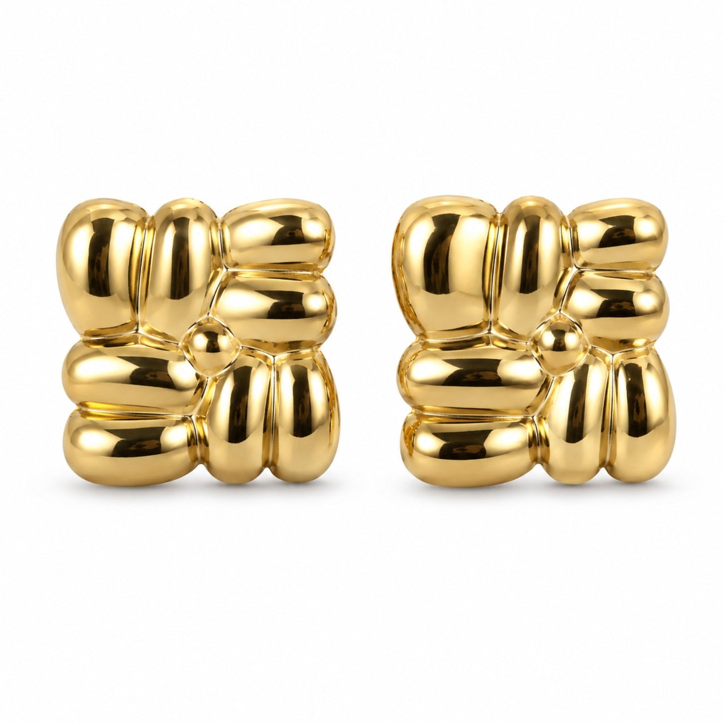 Gold Puffy Square Stud Earrings (AK91480_2)