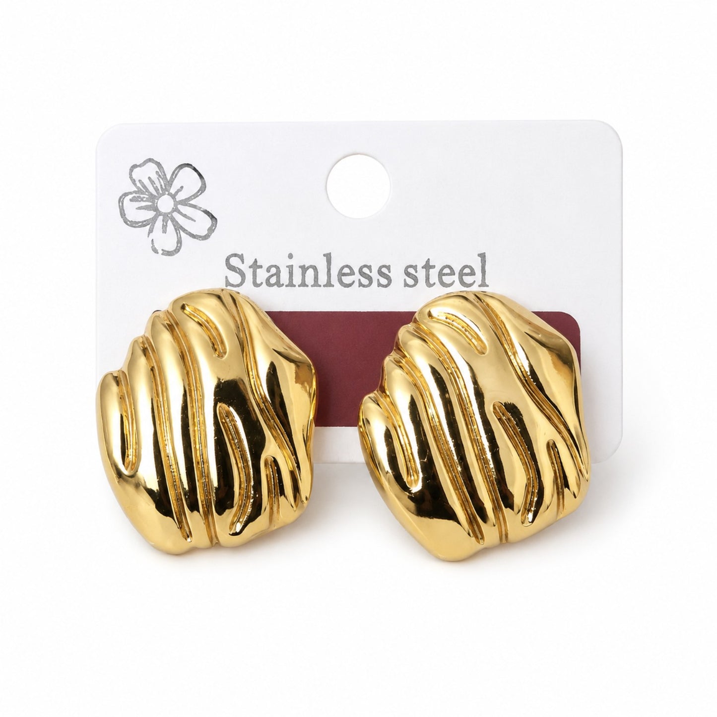 Gold Wavy Square Stud Earrings (AK91480_2)