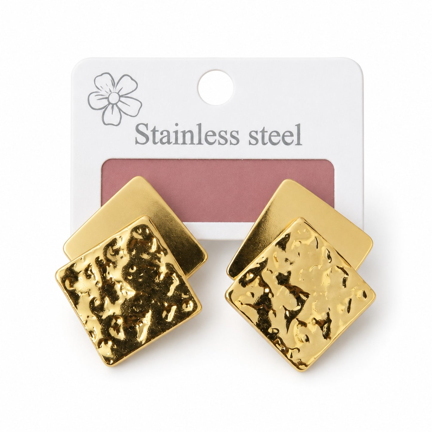 Gold Double Square Stud Earrings (AK91480_2)