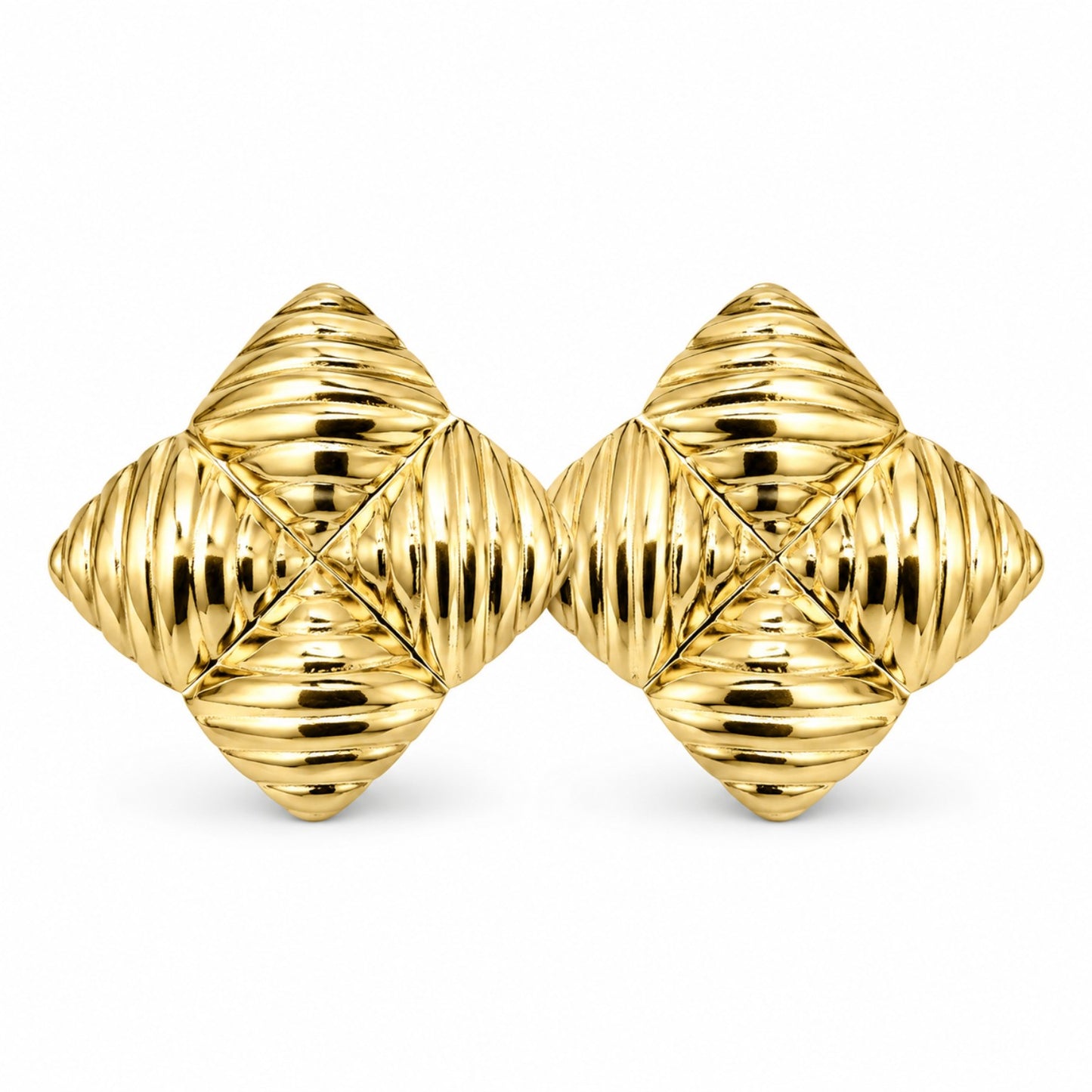 Gold Ribbed Diamond Stud Earrings (AK91480_2)