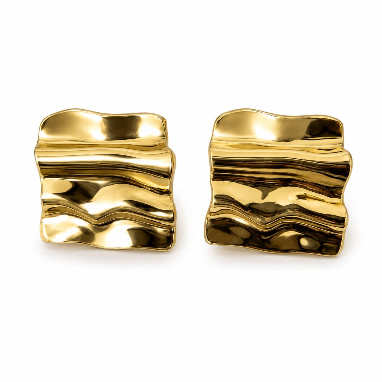 Gold Wavy Square Stud Earrings (AK91480_2)