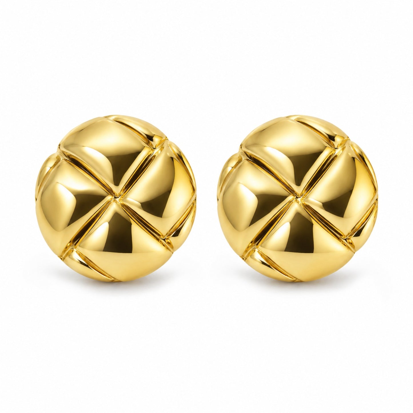 Gold Quilted Round Stud Earrings (AK91480_2)