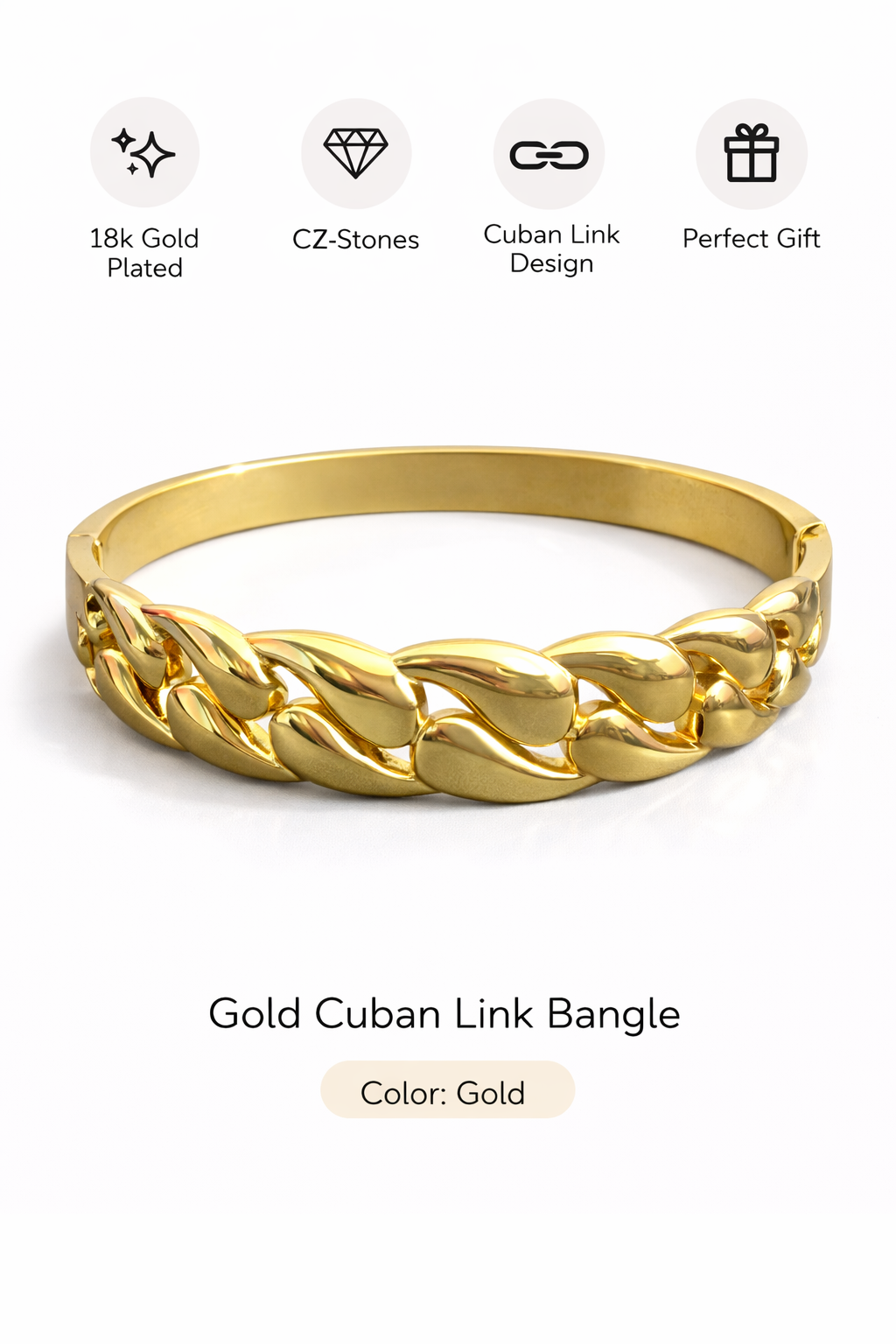 Gold Cuban Link Bangle (AK91185_2)