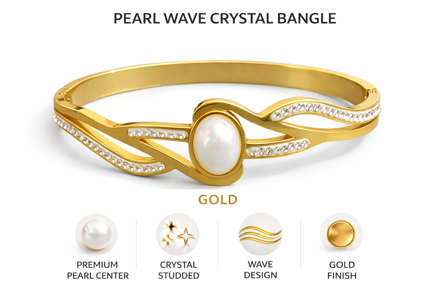Pearl Wave Crystal Gold Bangle (AK91160_2)