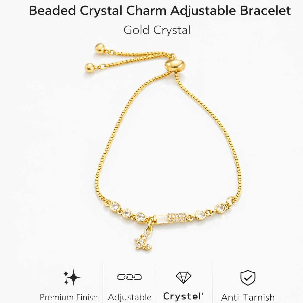 Beaded Crystal Charm Adjustable Bracelet (AK91150_2)