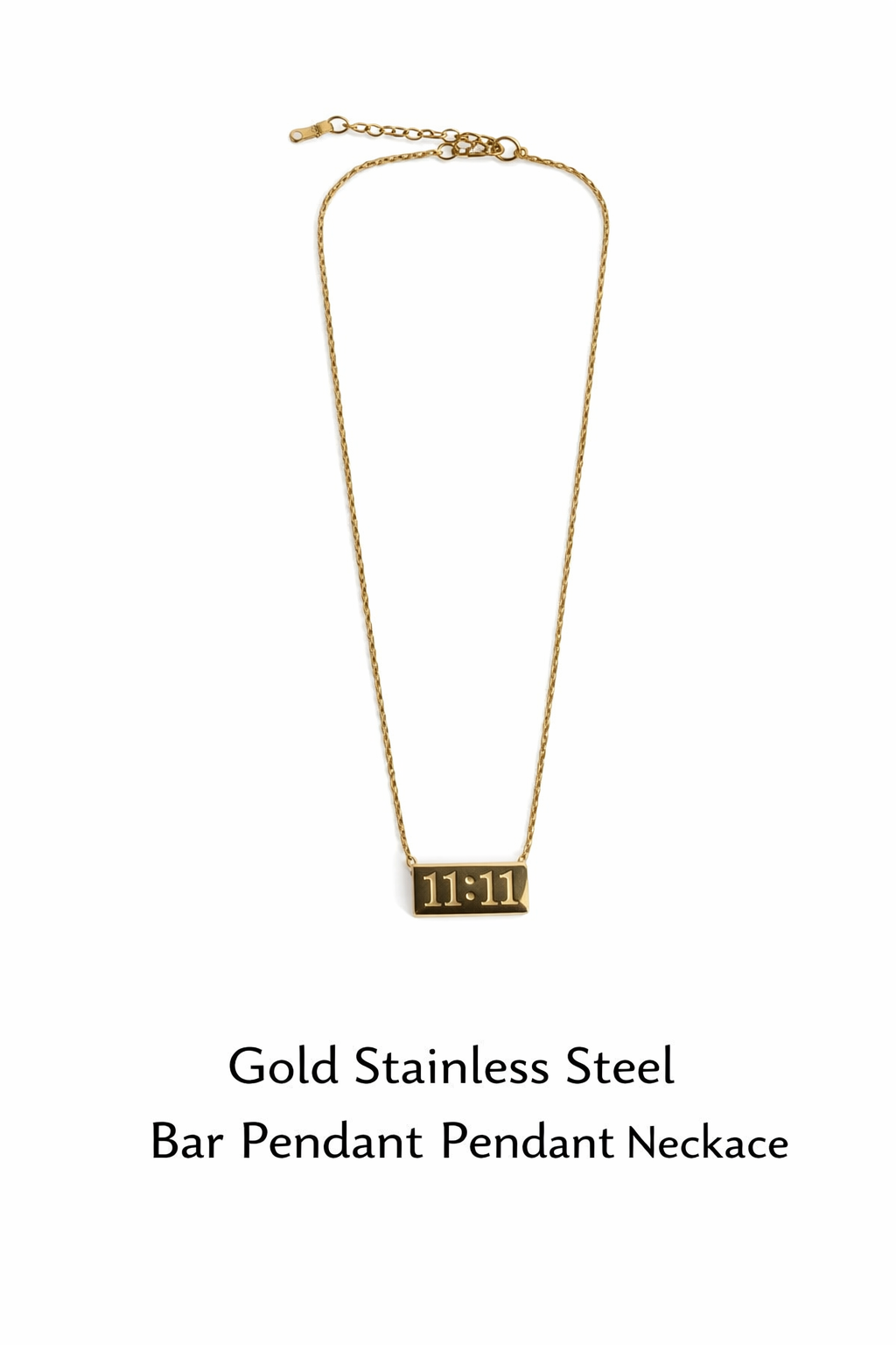 Gold Stainless Steel 11:11 Bar Pendant Necklace (AK9175_2)