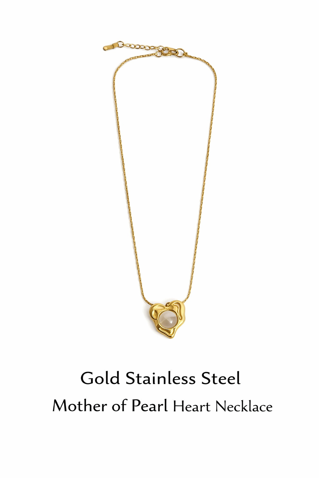 Gold Stainless Steel Mother of Pearl Heart Necklace (AK9175_2)