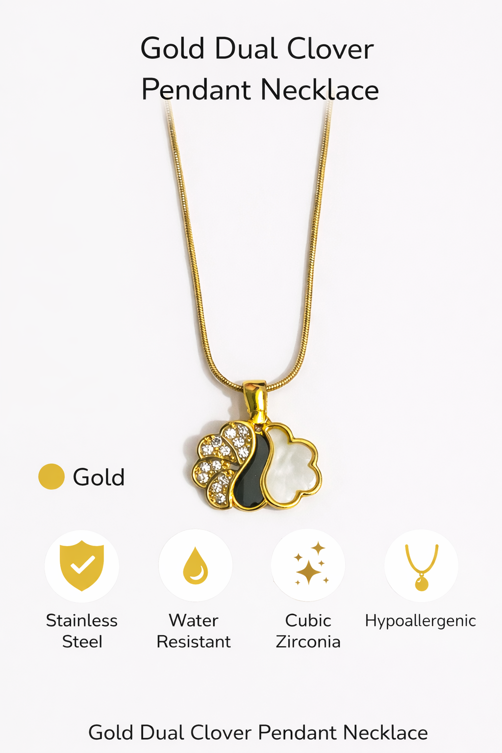 Gold Stainless Steel Dual Clover Pendant Necklace (AK91120_2)