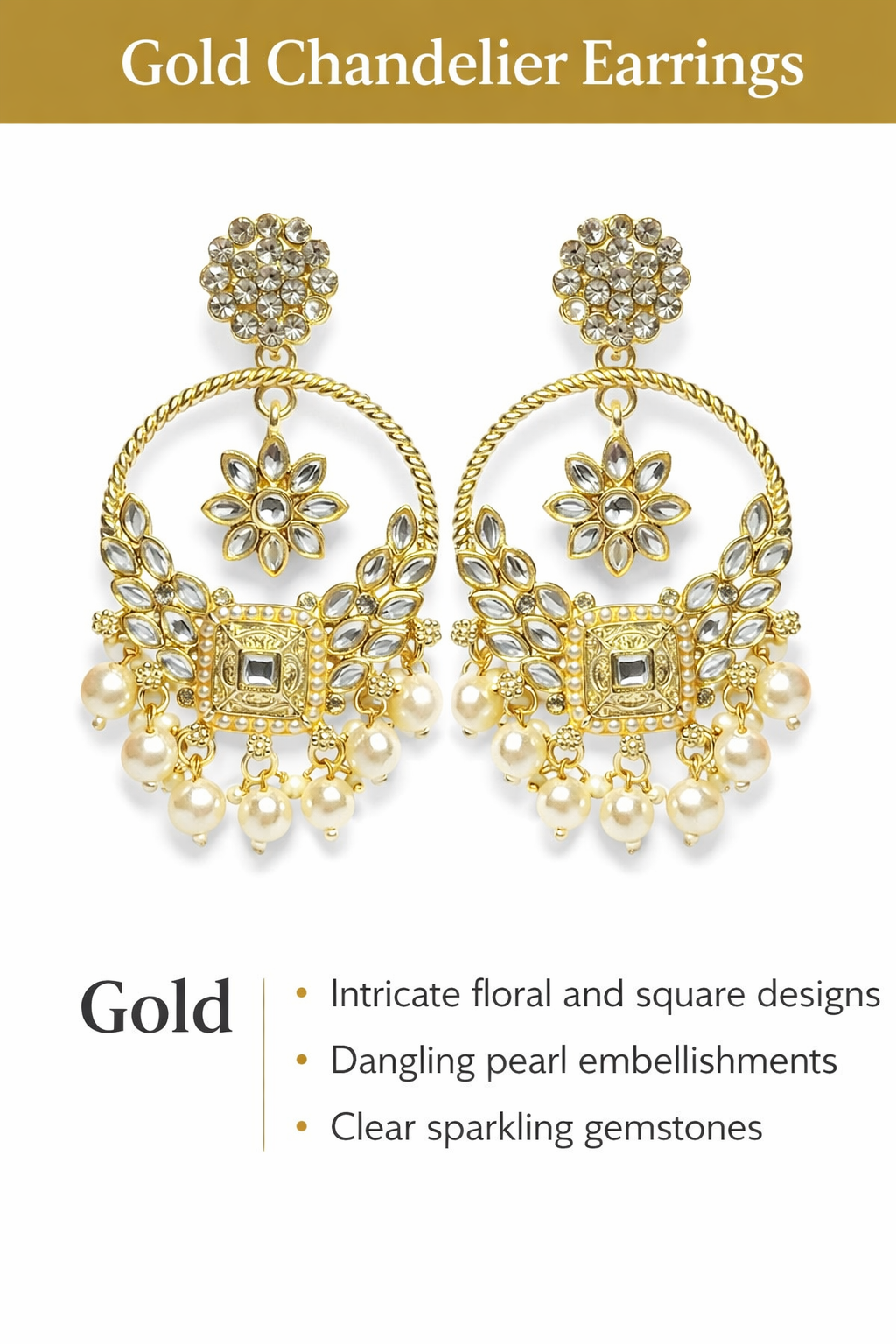Gold Pearl Chandelier Earrings (LN9175)