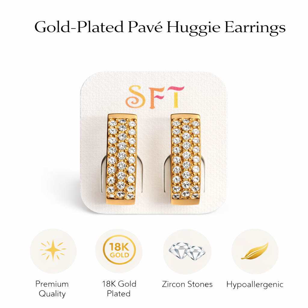 Gold-Plated Pavé Huggie Earrings (SF91300_2)