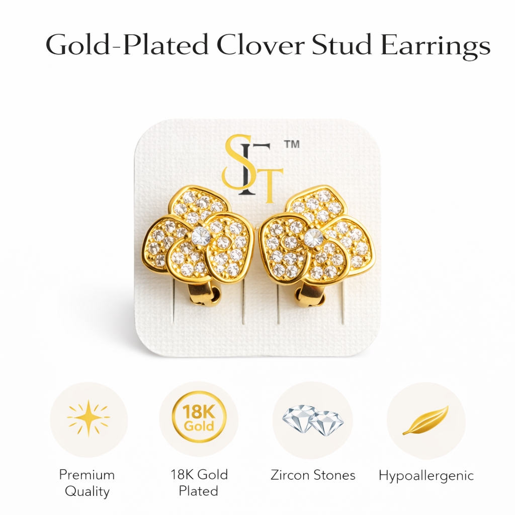 Gold-Plated Clover Stud Earrings (SF91300_2)