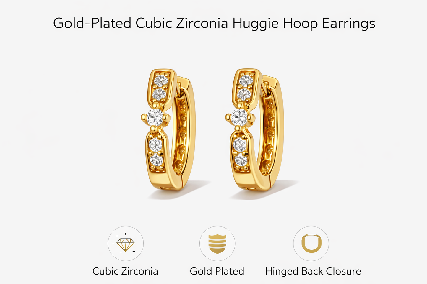 Gold-Plated Cubic Zirconia Huggie Hoop Earrings (SF91144_2)