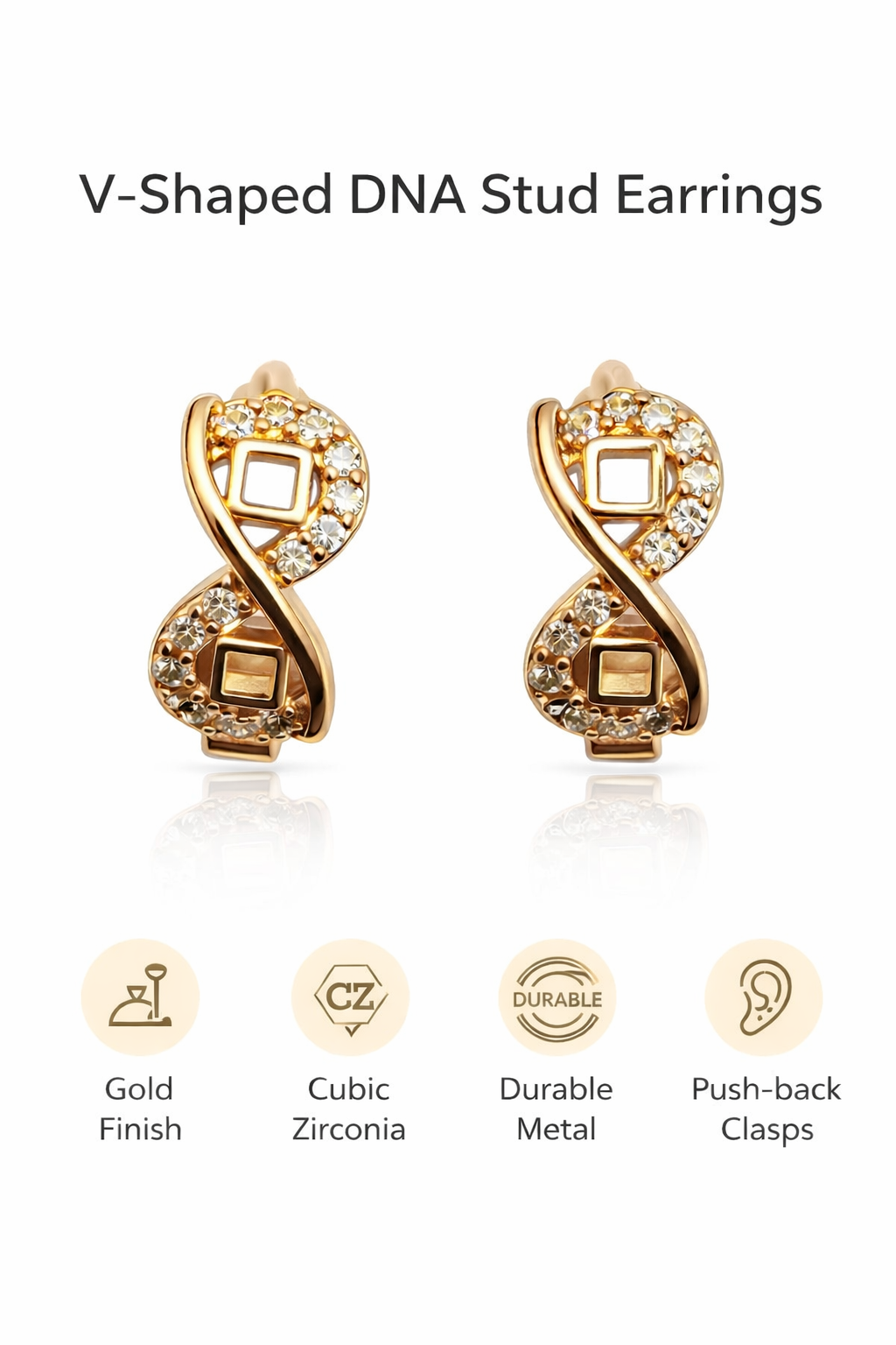 Gold-Plated V-Shaped Cubic Zirconia Stud Earrings (SF91144_2)