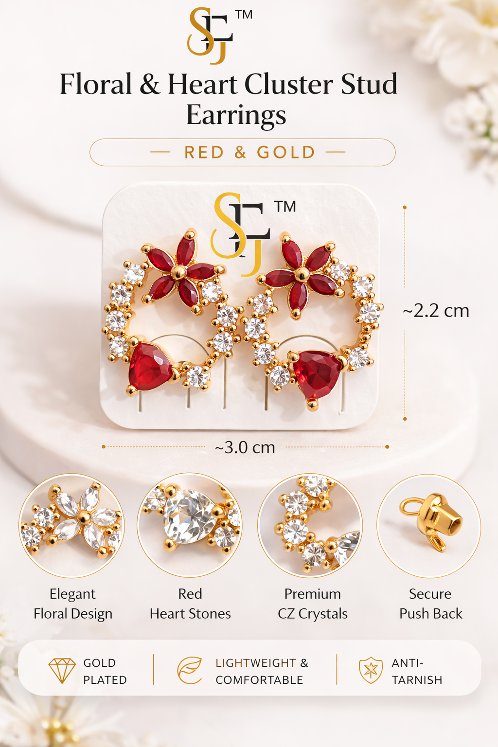 Floral Heart Cluster Stud Earrings (SF91270)