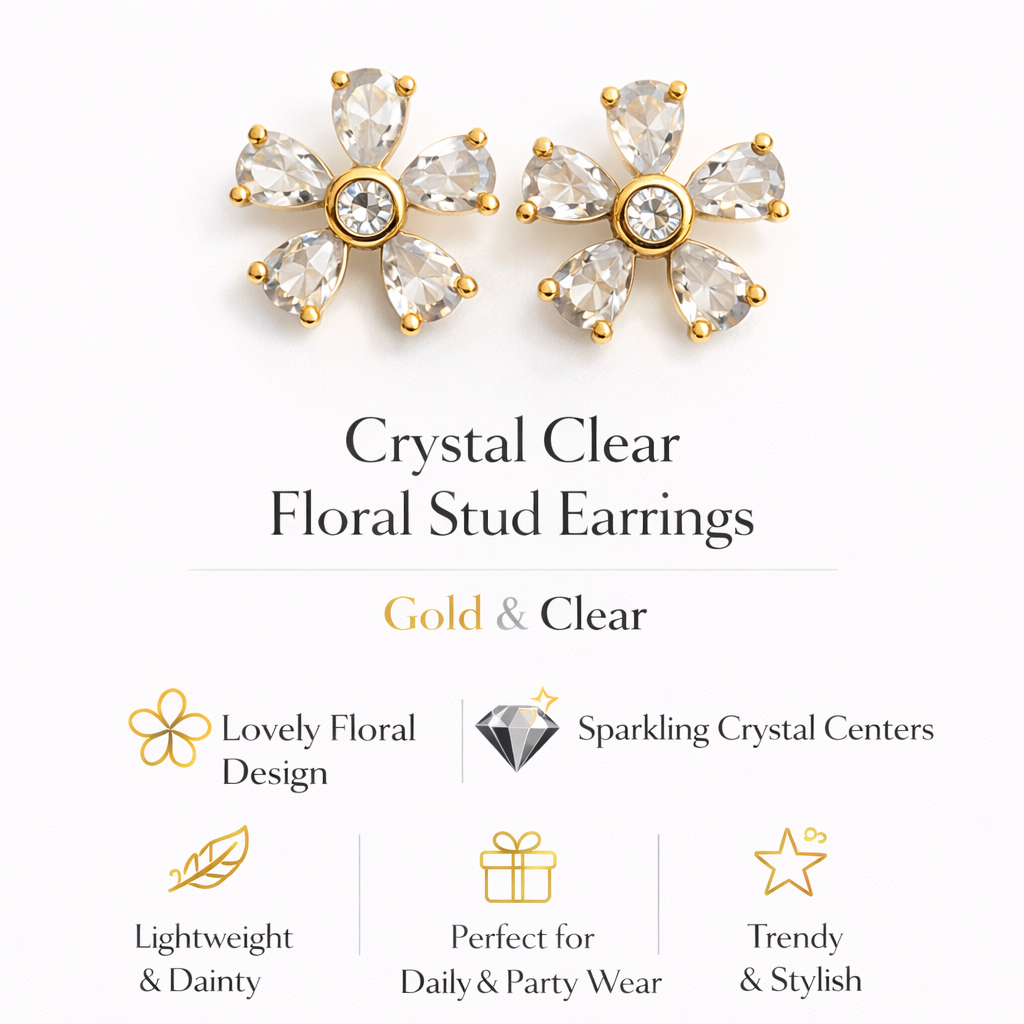 Gold-Plated Floral Stud Earrings (SF91300)