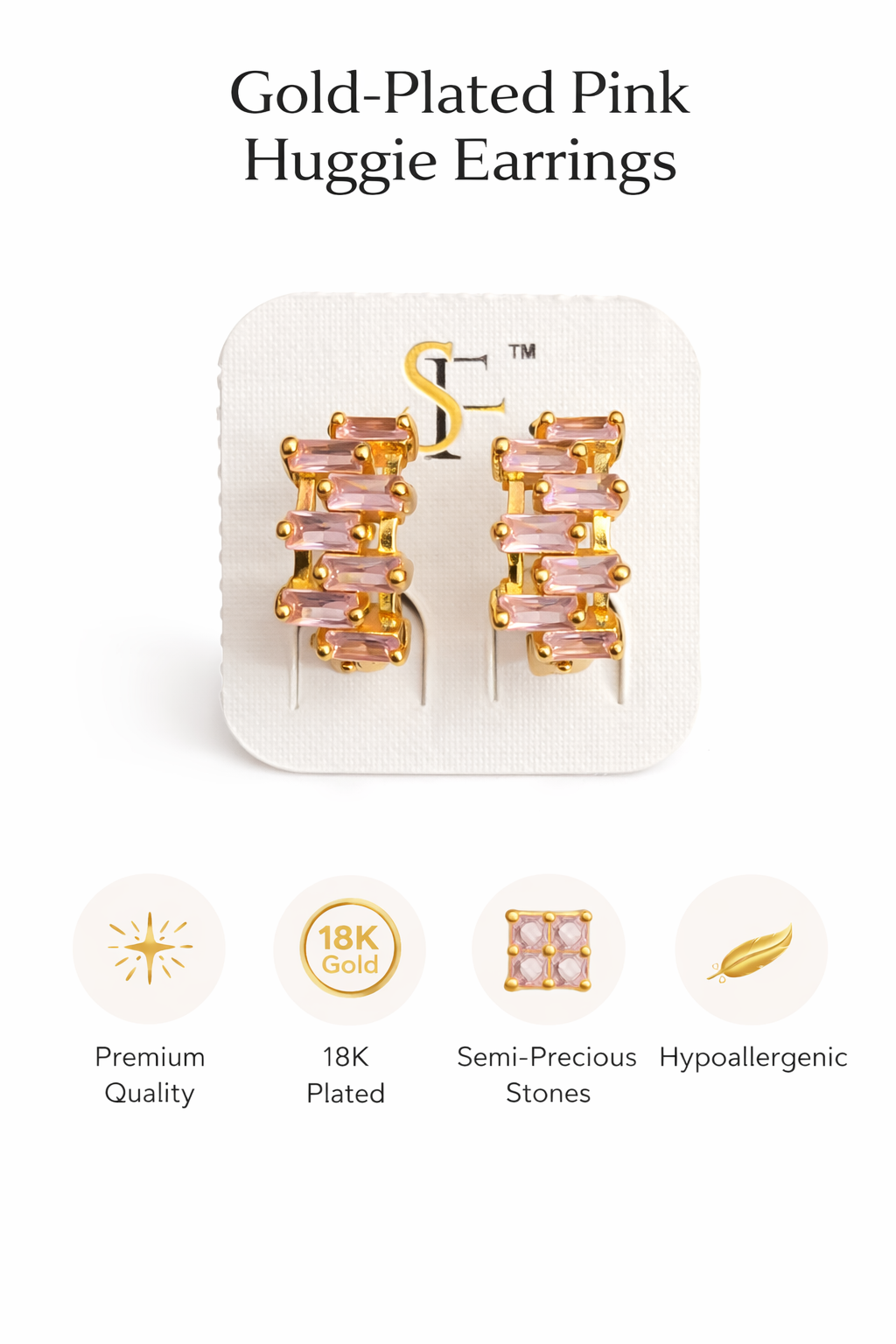 Gold-Plated Stone Huggie Earrings (SF91300)