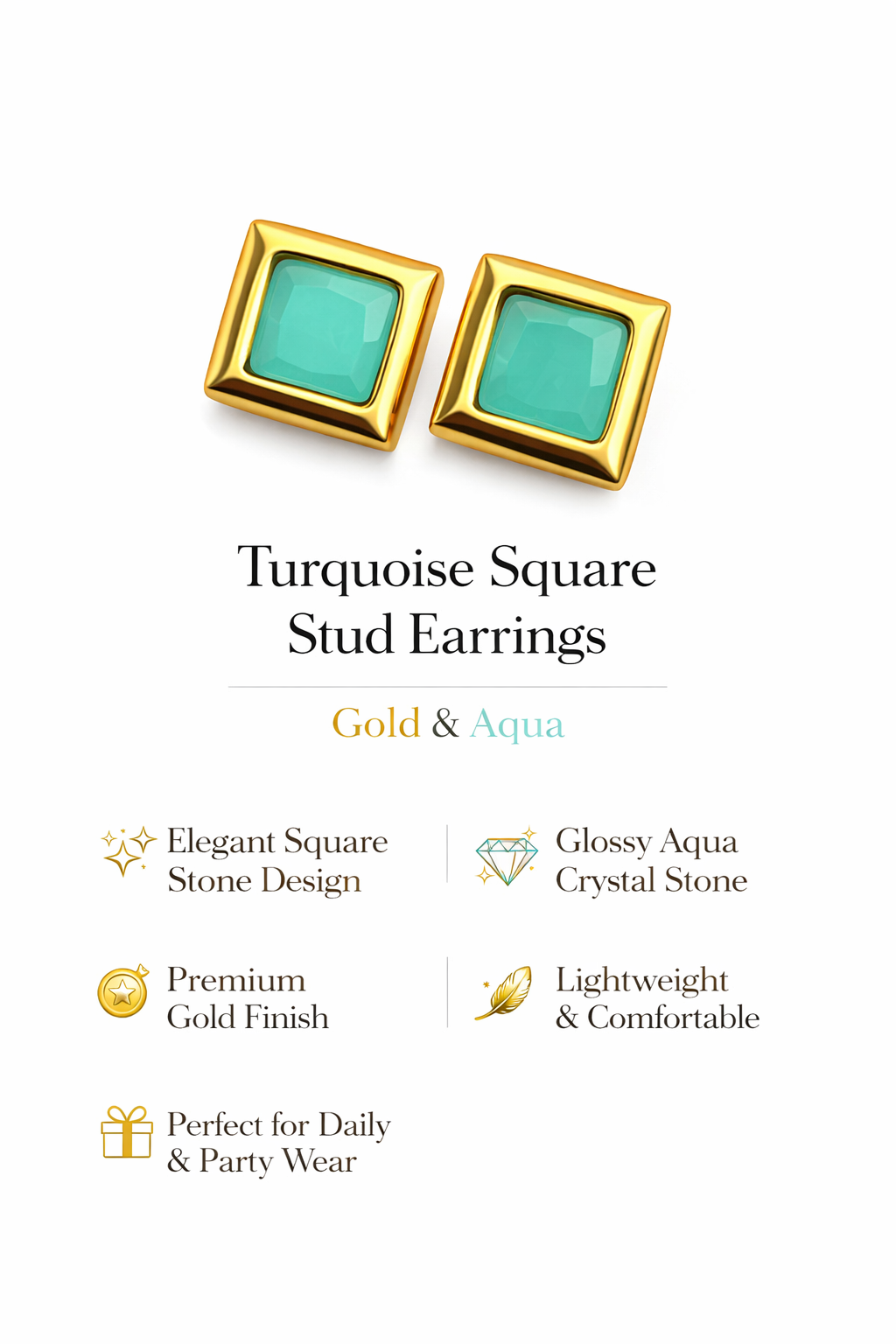Square Gemstone Stud Earrings (SF91300)