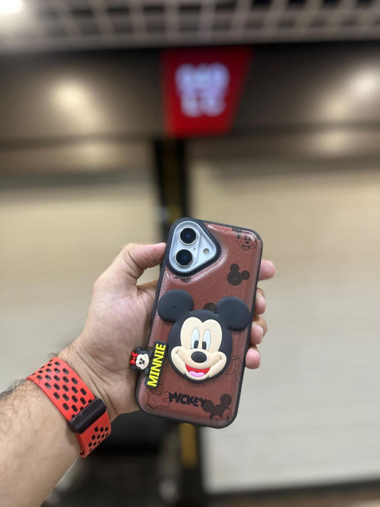 3D Cartoon Mouse Leather Texture Phone Case with Camera Protection (iphone 15)
