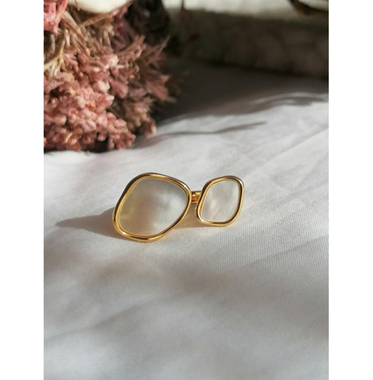 Gold Plated Mother of Pearl Adjustable Ring (AK91100_2)
