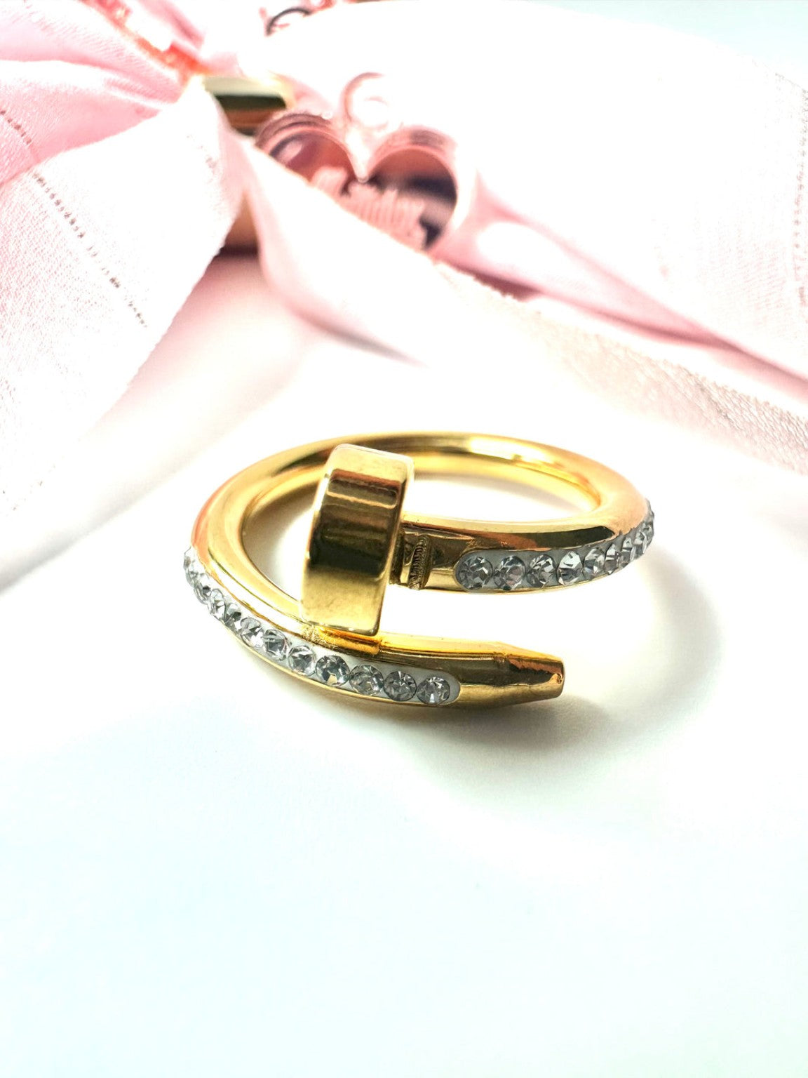 Gold Plated Crystal Nail Ring (AK91100_2)