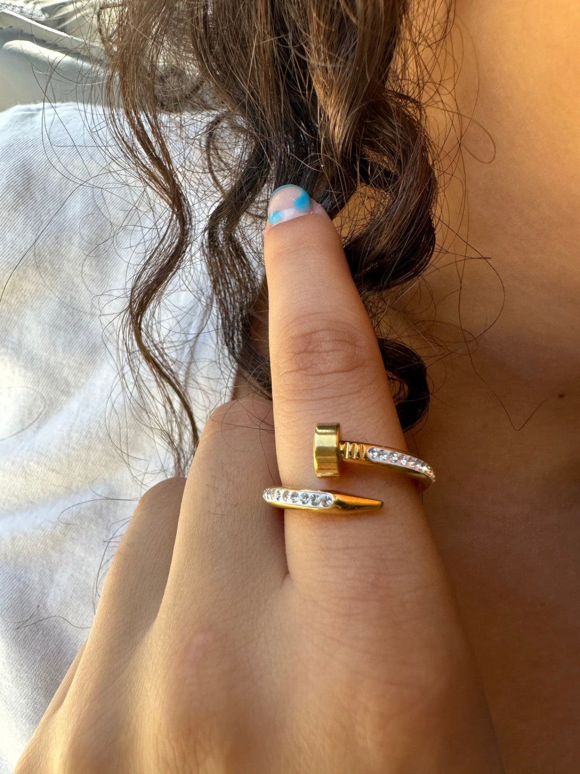 Gold Plated Crystal Nail Ring (AK91100_2)