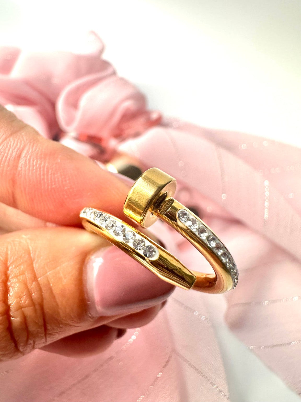 Gold Plated Crystal Nail Ring (AK91100_2)