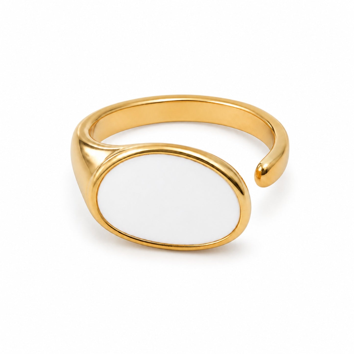 Gold Plated White Oval Stone Adjustable Ring (AK91100_2)