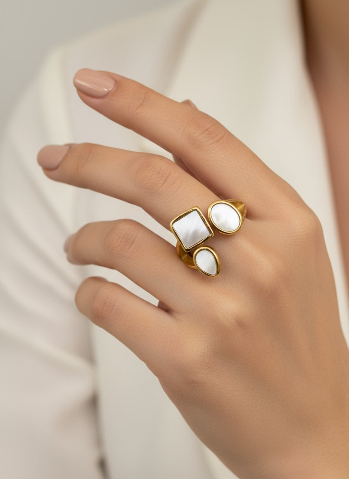 Gold Plated Mother of Pearl Trio Ring (AK91100_2)