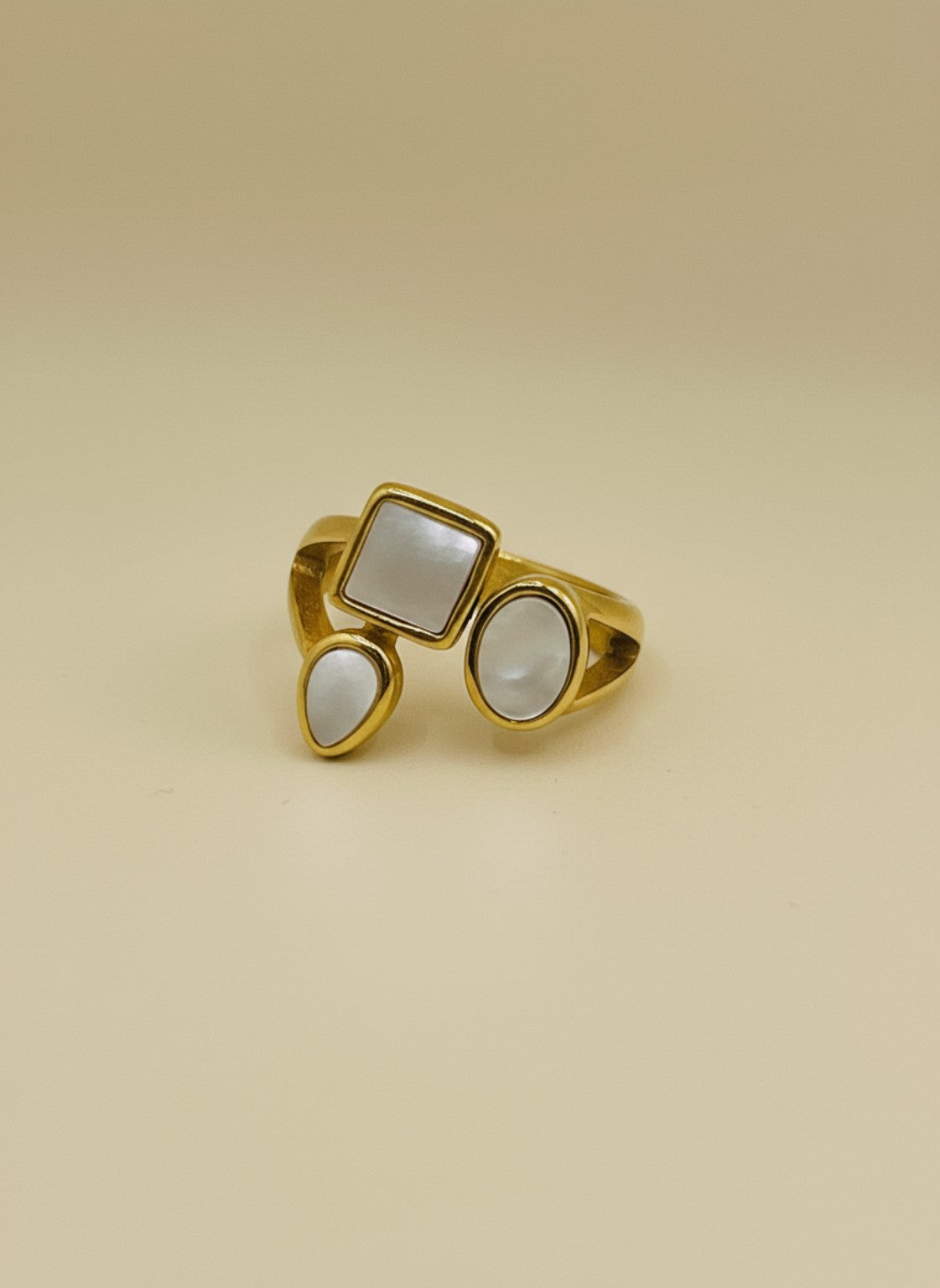 Gold Plated Mother of Pearl Trio Ring (AK91100_2)