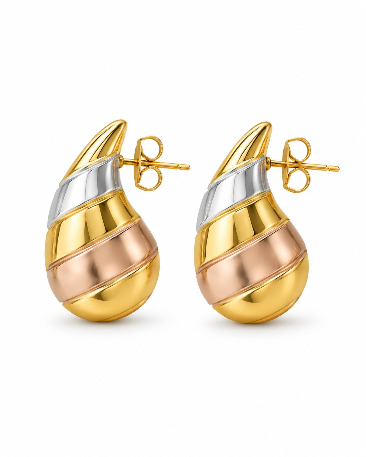 Tri-Tone Teardrop Hoop Earrings (AK91120_2)