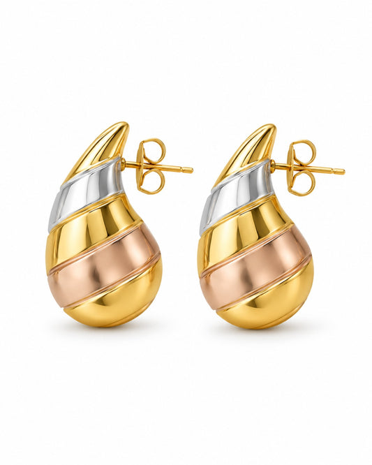 Tri-Tone Teardrop Hoop Earrings (AK91120_2)