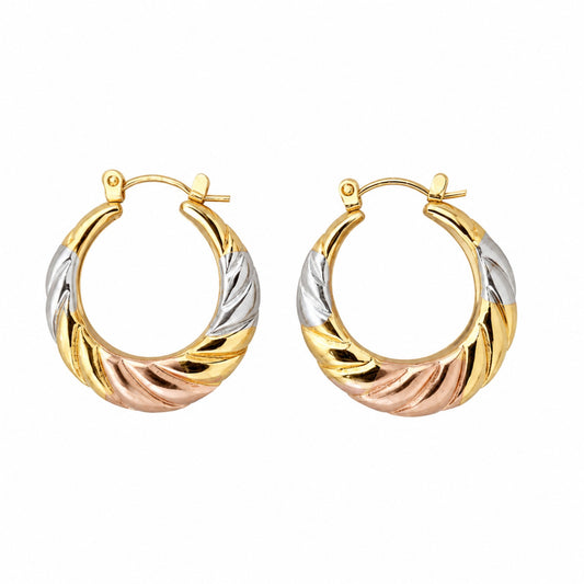 Tri-Tone Textured Hoop Earrings (AK91120_2)