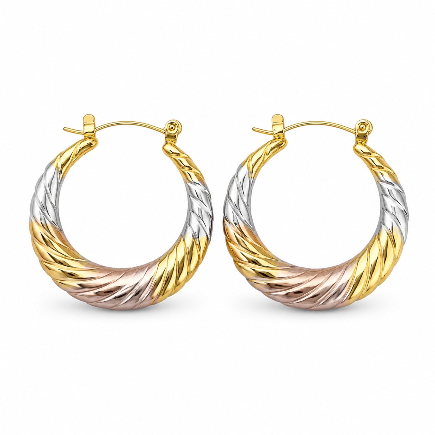 Tri-Tone Twisted Hoop Earrings (AK91120_2)
