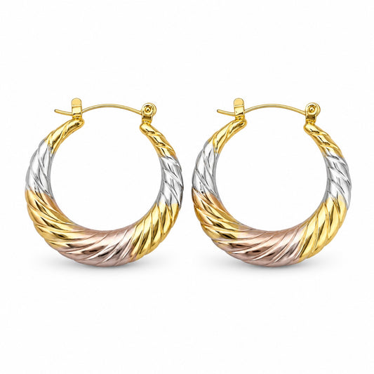 Tri-Tone Twisted Hoop Earrings (AK91120_2)