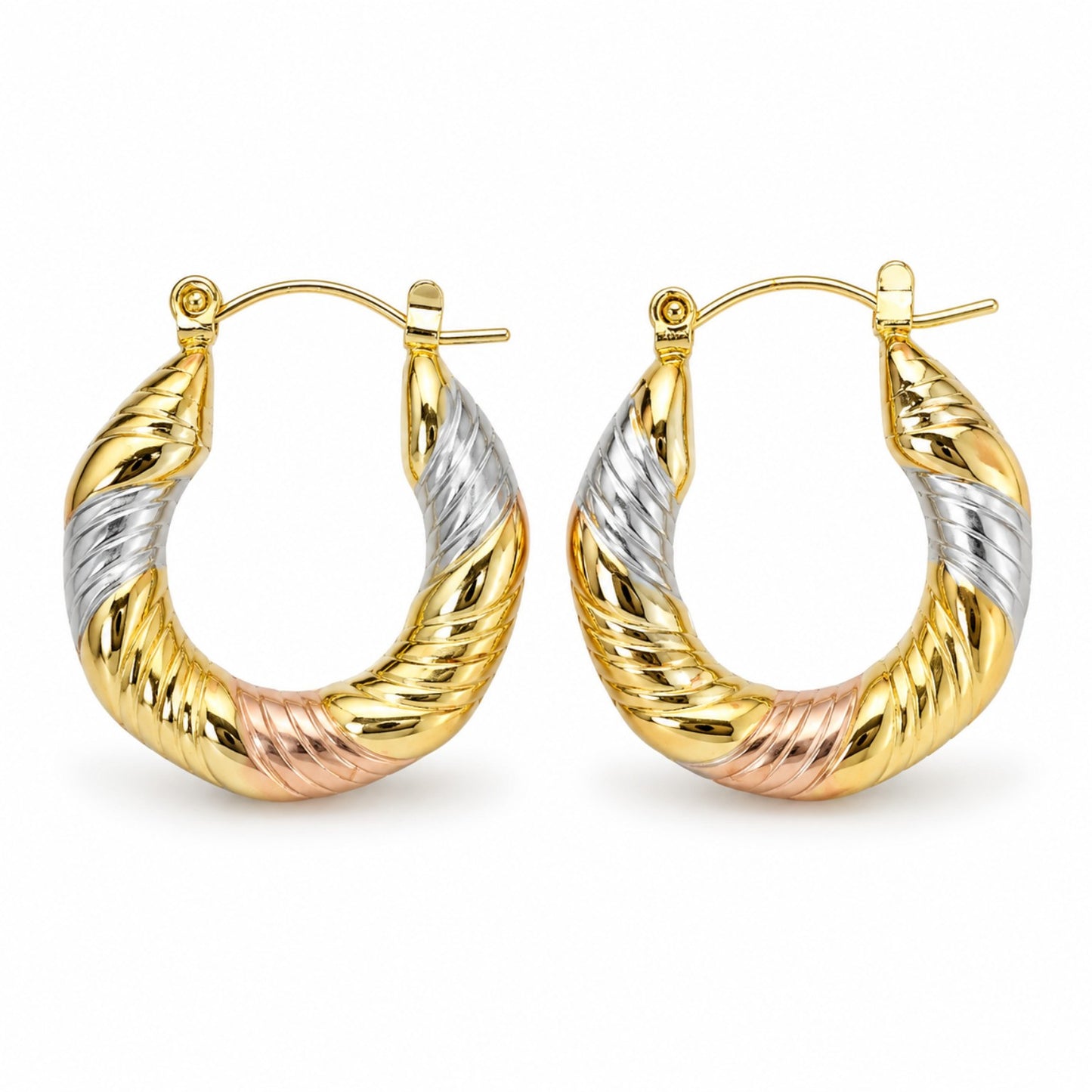 Tri-Tone Twisted Chunky Hoop Earrings (AK91120_2)