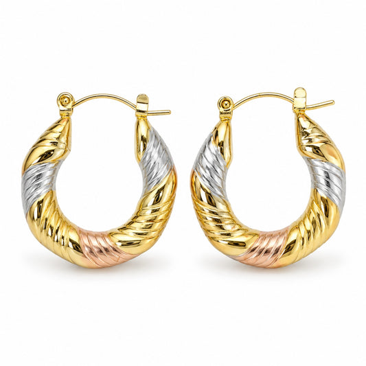 Tri-Tone Twisted Chunky Hoop Earrings (AK91120_2)