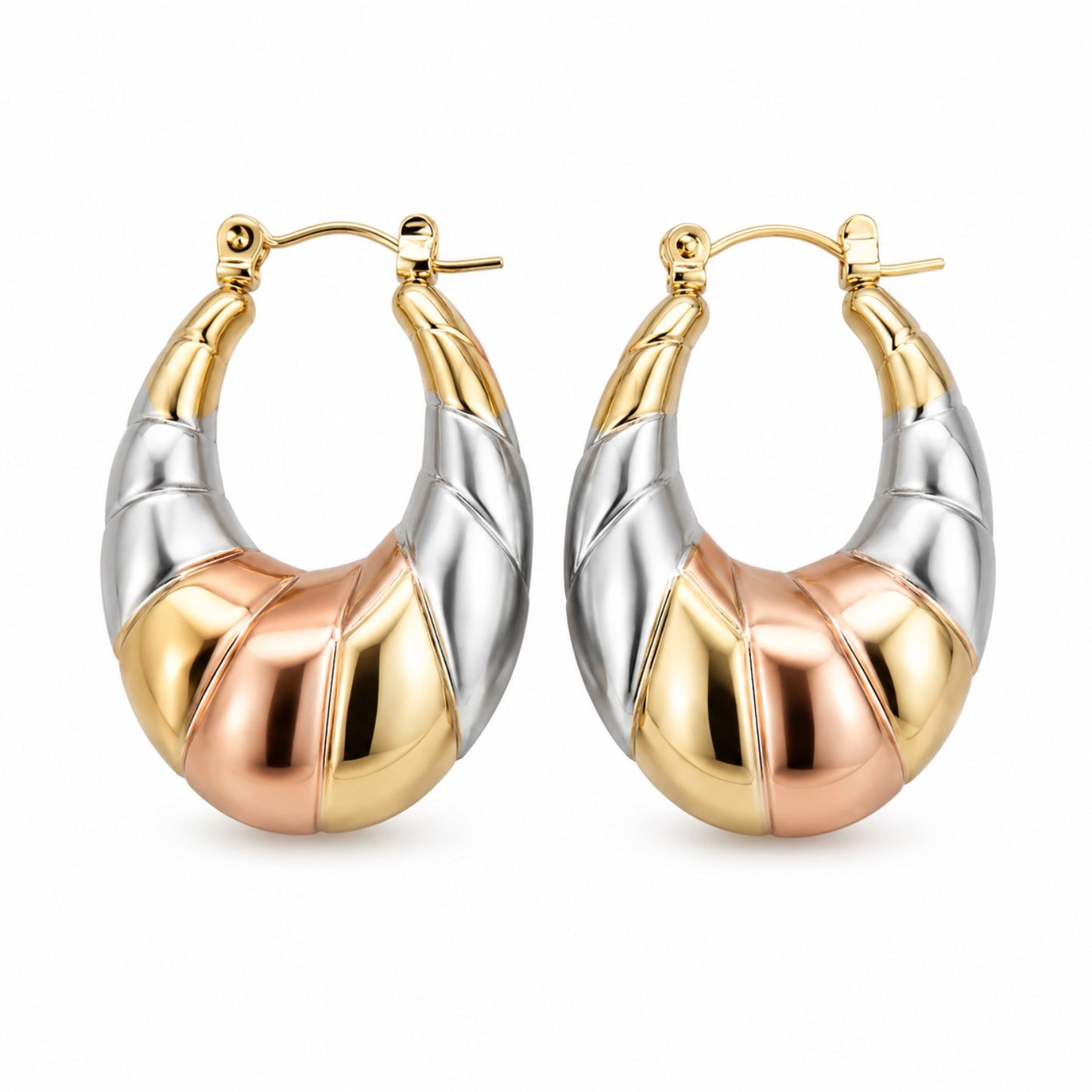 Tri-Tone Puffy Hoop Earrings (AK91120_2)