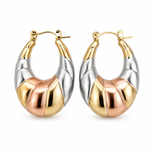 Tri-Tone Puffy Hoop Earrings (AK91120_2)