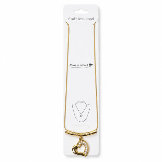 Gold Stainless Steel Pearl Heart Pendant Necklace (AK91120_2)