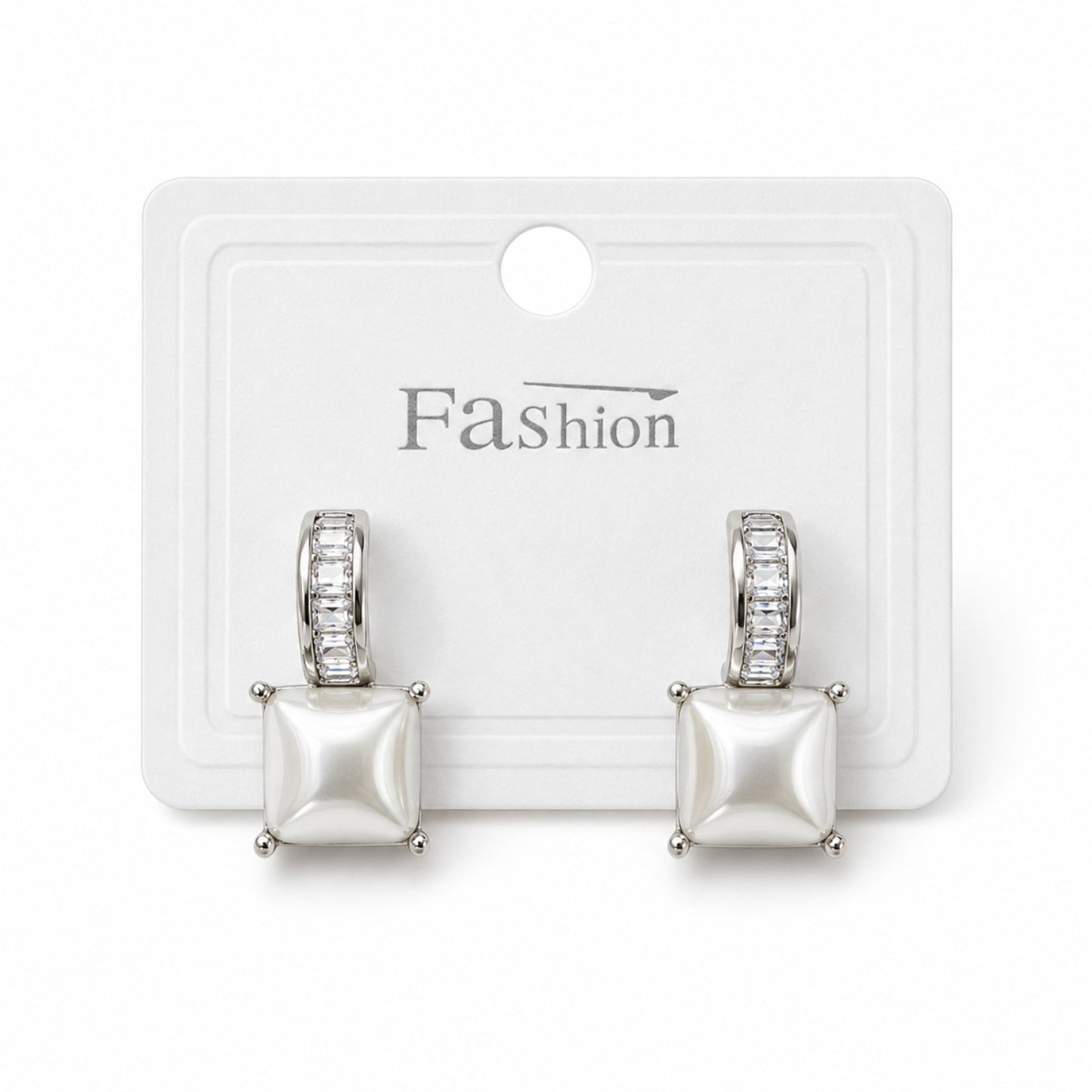 Square Pearl Crystal Drop Earrings (AK91140_2)