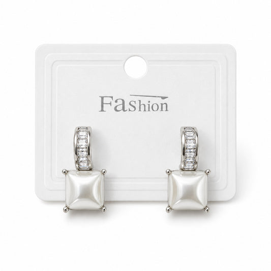 Square Pearl Crystal Drop Earrings (AK91140_2)