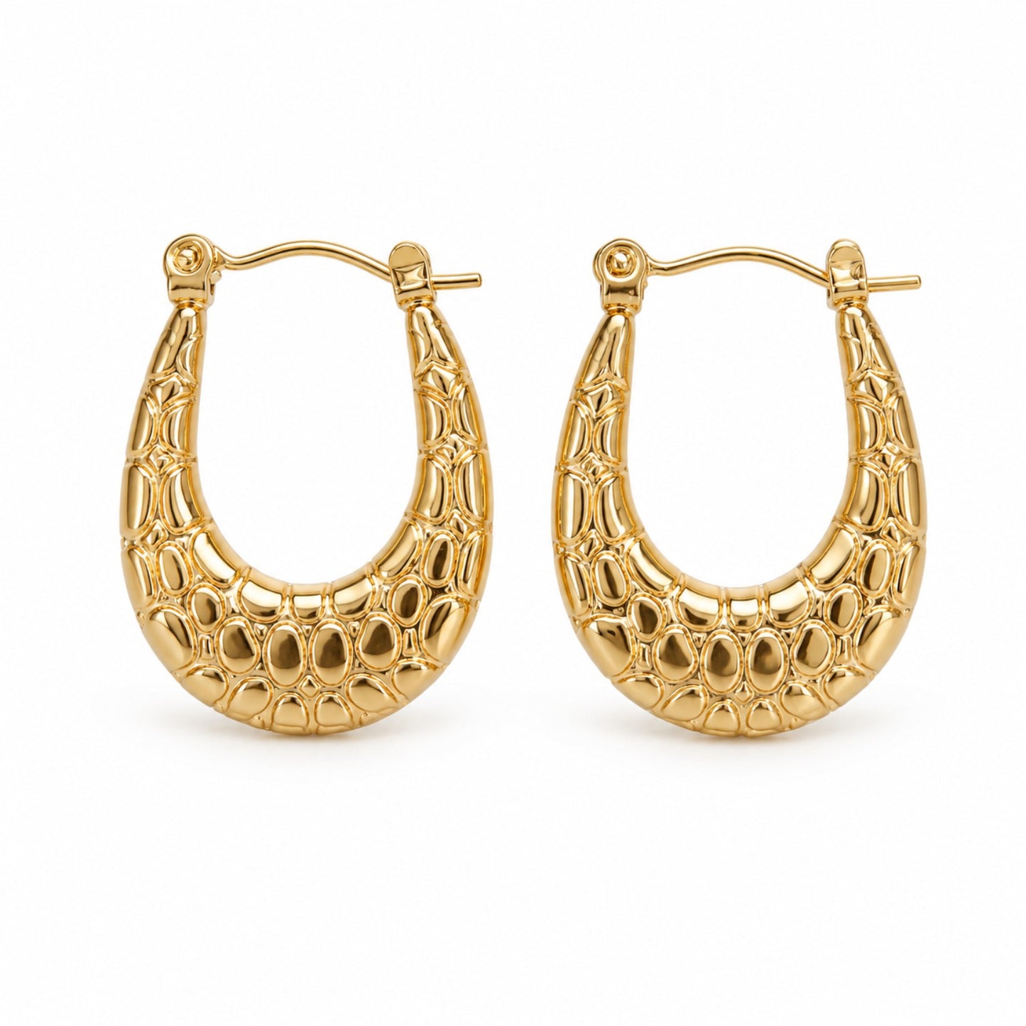 Gold Textured Oval Hoop Earrings (AK91444_2)
